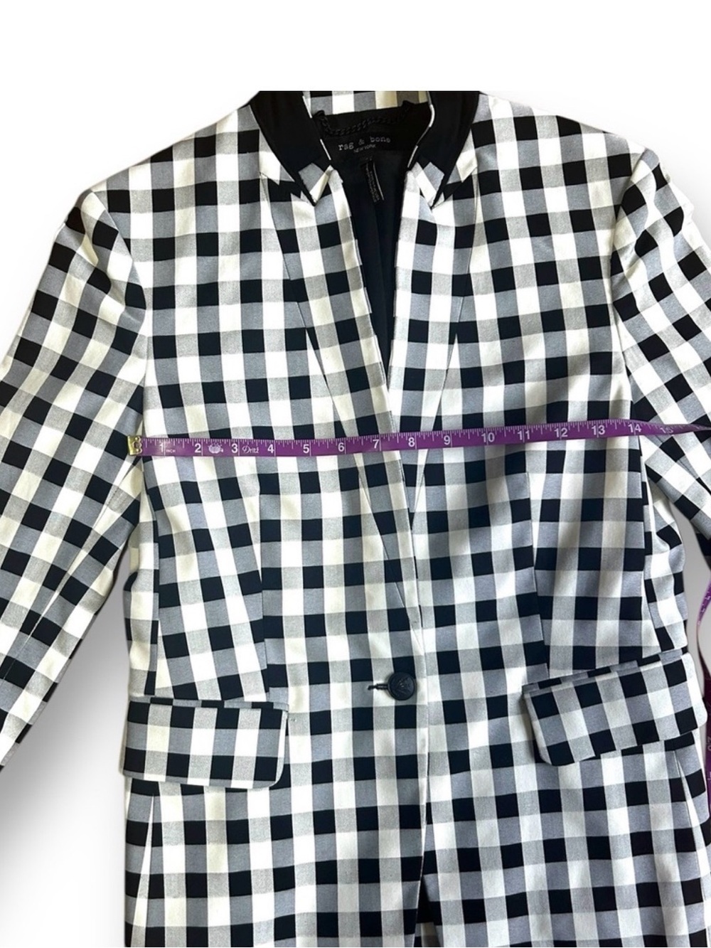 rag & bone Black and White Gingham Collarless Blazer - Picture 3 of 7
